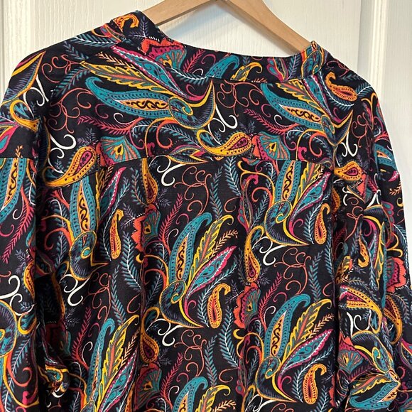 Coofandy | 3XL Colorful Multicolor Paisley Long Sleeve Top Cotton Hemp Roll Tab - Picture 8 of 9